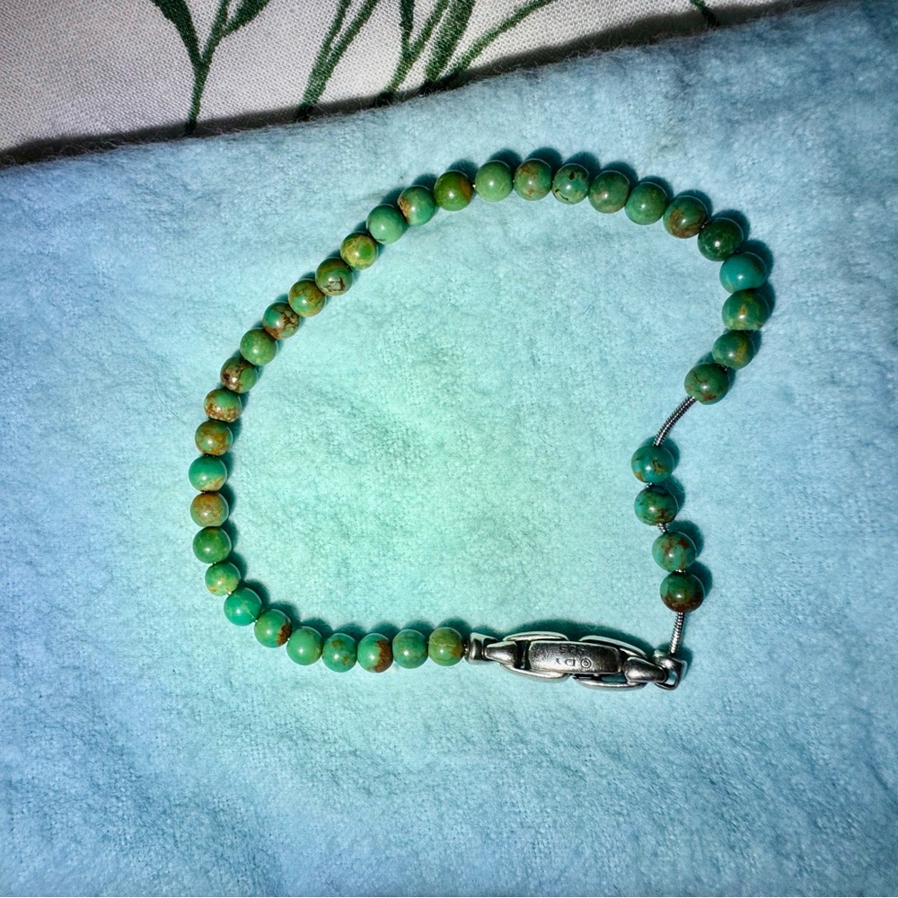 David Yurman Green Beaded Bracelet with Sterling Silver Clasp